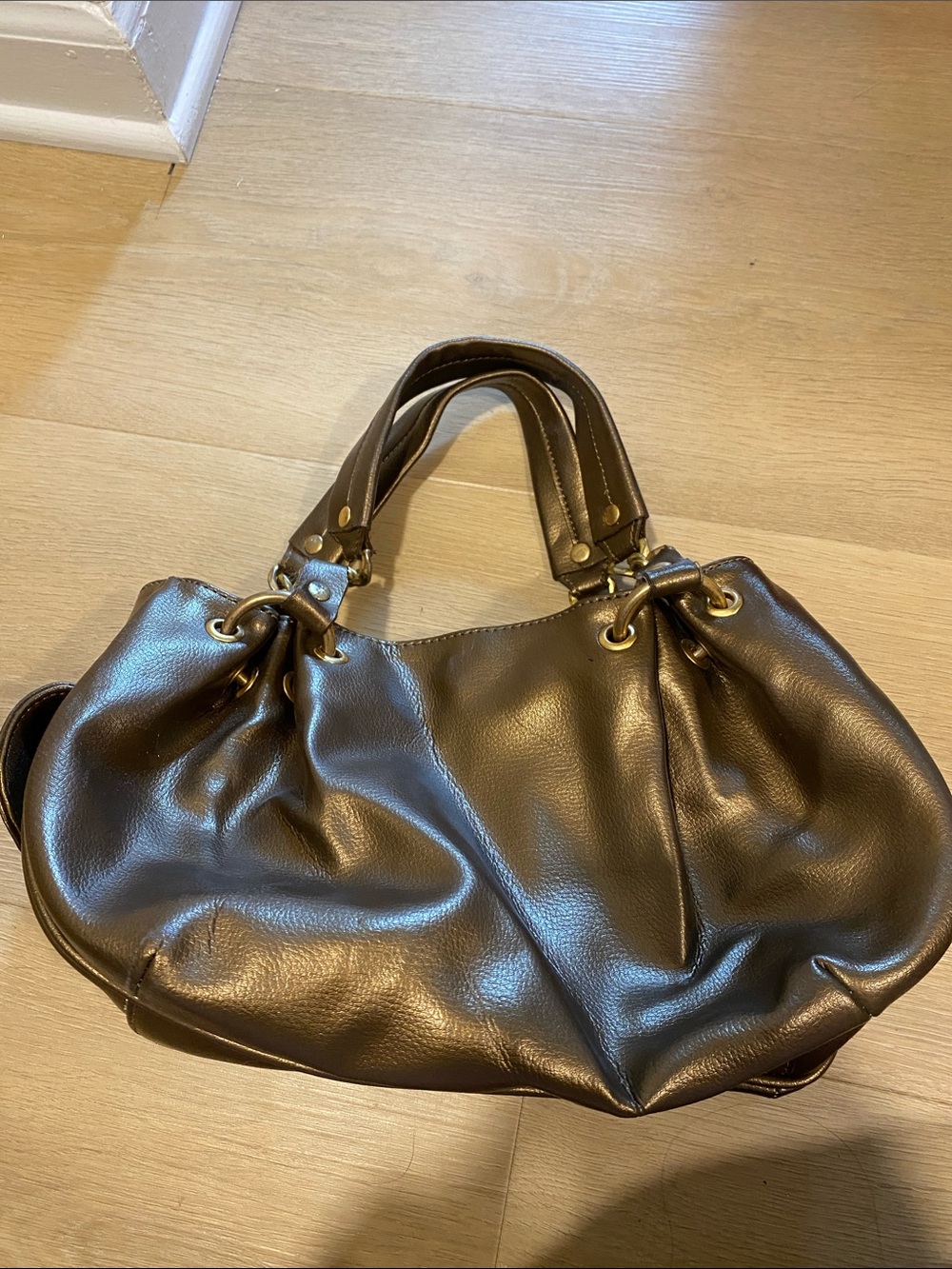 Vintage Y2K Classic Brown Pleather Small Tote Handbag